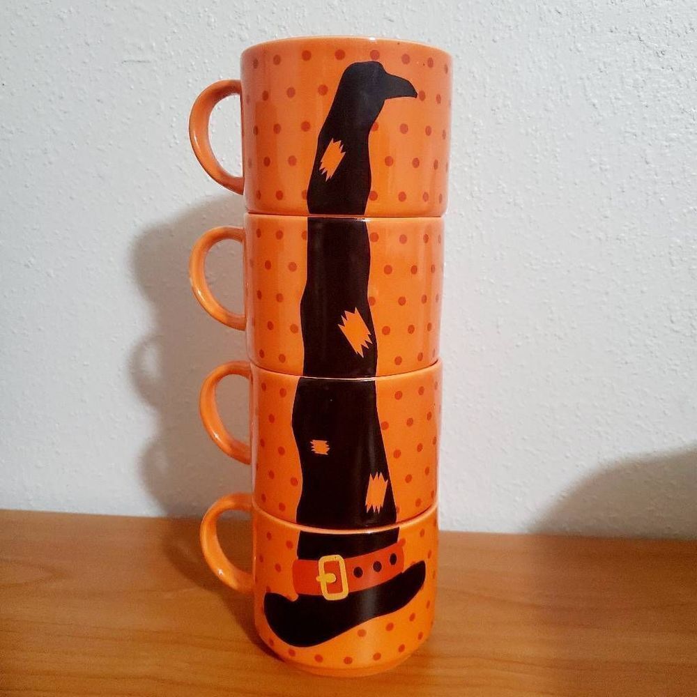 Halloween Witch's Hat Stacking Stoneware Mugs Set 12Oz